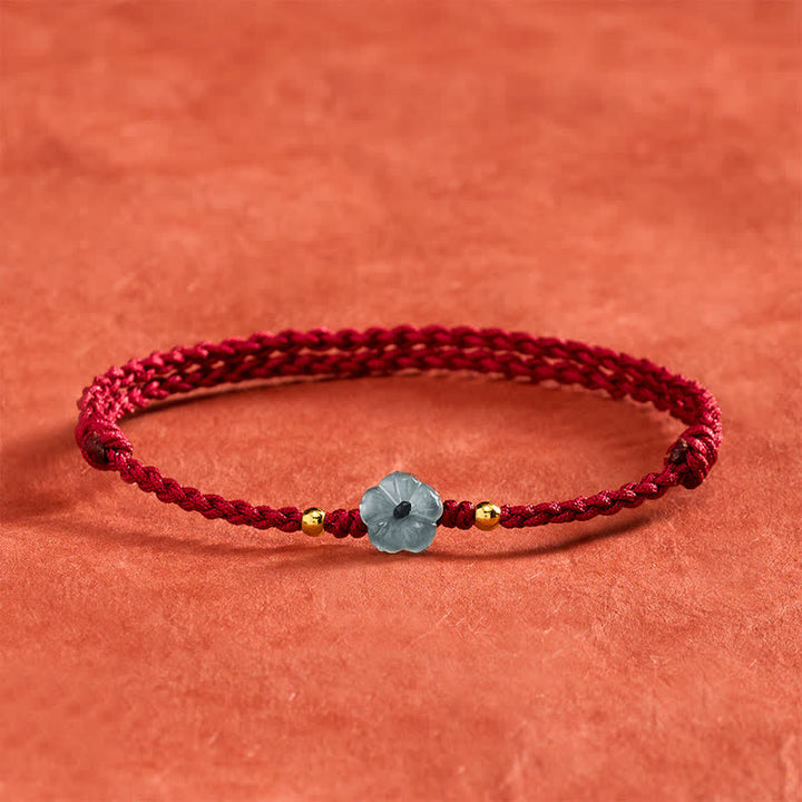 Buddha Stones Pulsera de bendición de hilo rojo con flor de jade - Cordón rojo (circunferencia de la muñeca: 15–20 cm) - image 0