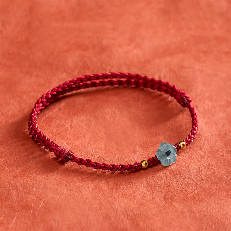 Buddha Stones Pulsera de bendición de hilo rojo con flor de jade - image 3