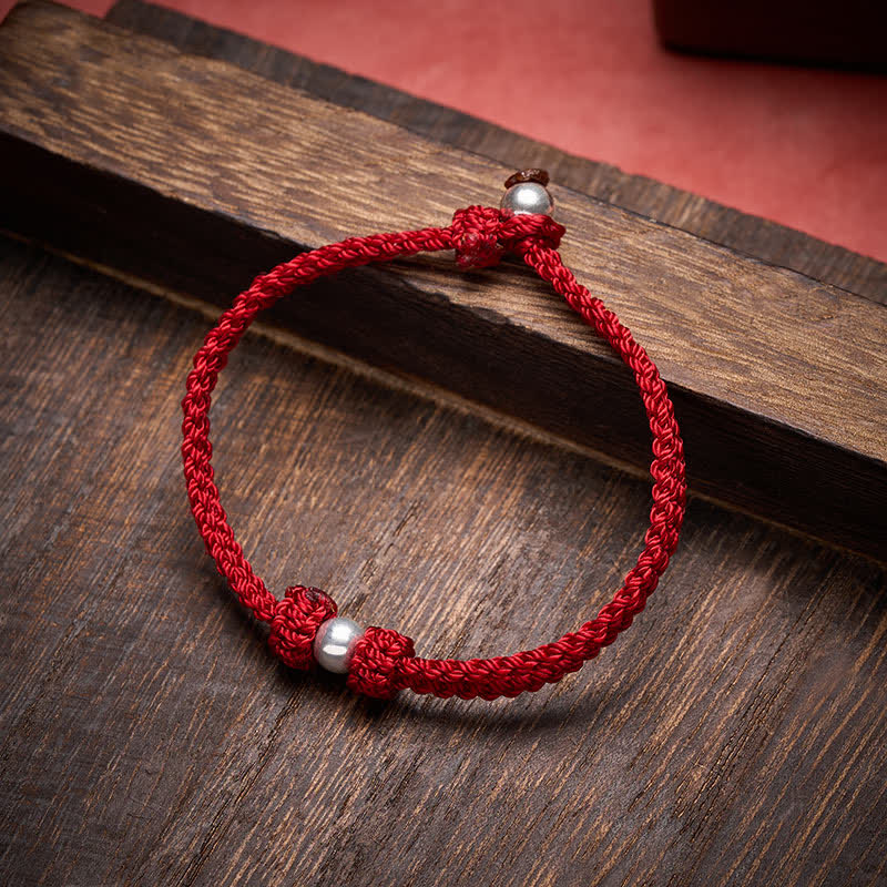 Buddha Stones Pulsera trenzada de plata de ley 925 con cuentas y cordón rojo. - image 1