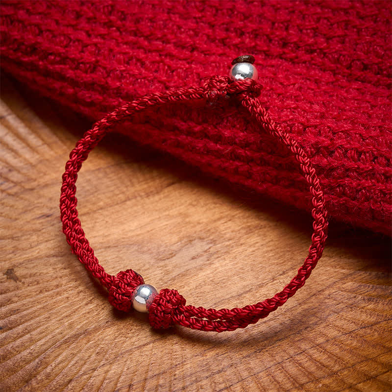 Buddha Stones Pulsera trenzada de plata de ley 925 con cuentas y cordón rojo. - Hilo rojo (Suerte ♥ Fe) - 17-18 cm - image 0