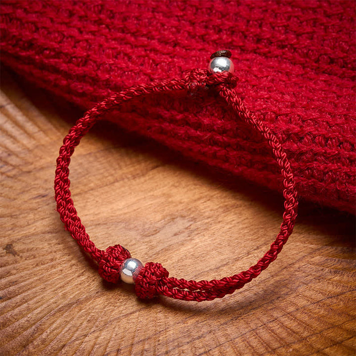 Buddha Stones Pulsera trenzada de plata de ley 925 con cuentas y cordón rojo. - Hilo rojo (Suerte ♥ Fe) - 17-18 cm - image 0