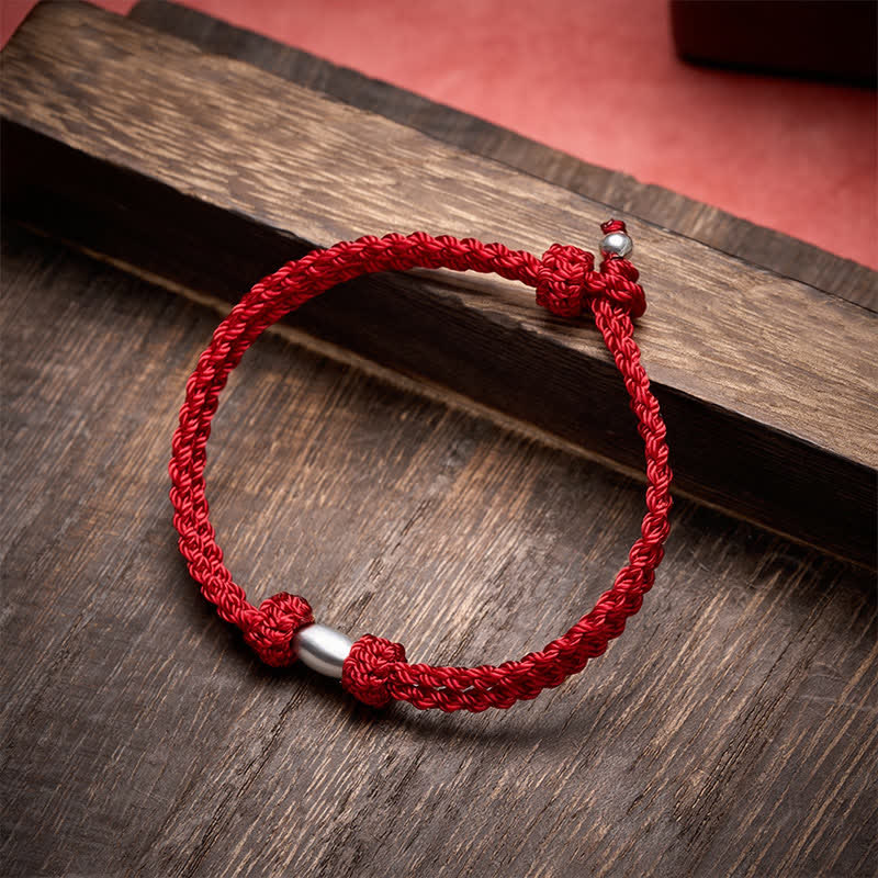 Buddha Stones Pulsera de plata de ley 925 con cuentas en forma de oliva y cordón rojo. - image 2