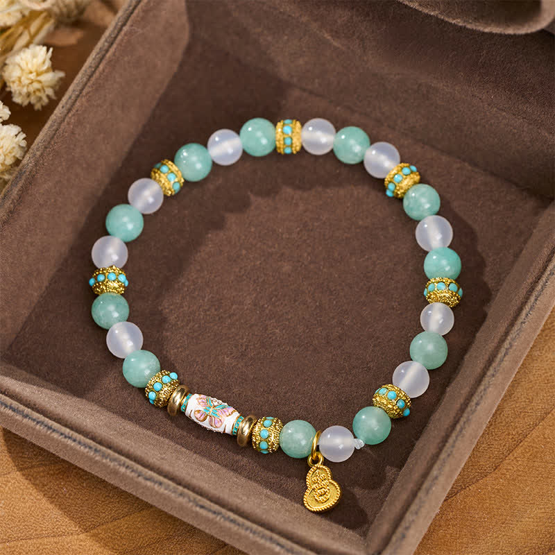 Buddha Stones Pulsera de cuentas redondas pulidas a mano con forma de mariposa, ágata blanca y esmalte amazonita - image 3