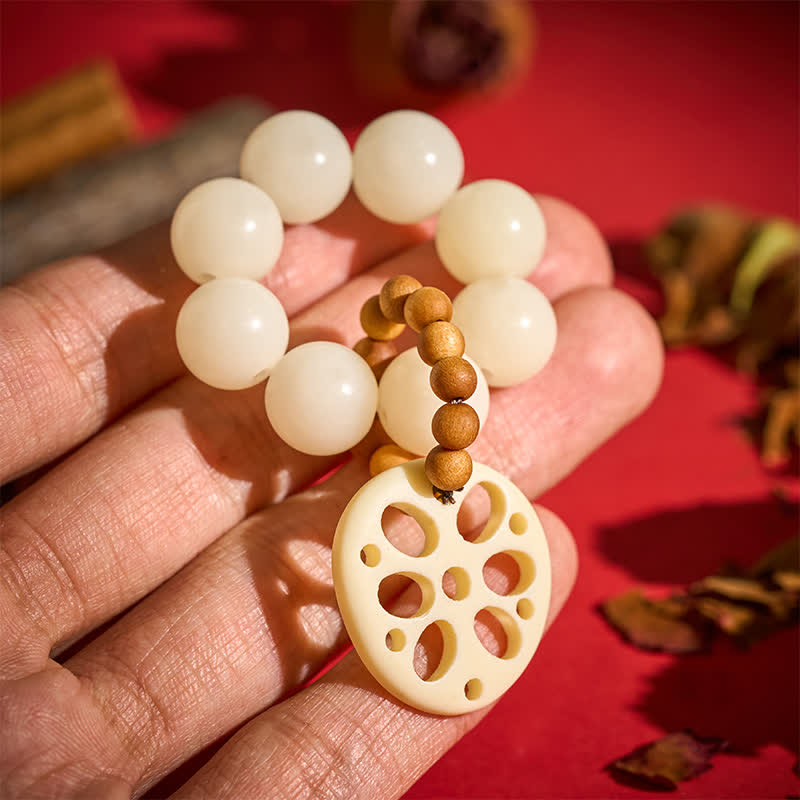 Buddha Stones Colgante de raíz de loto con semillas de Bodhi blancas, cuentas táctiles para meditación y decoración. - Semilla de Bodhi Blanca (Pureza ♥ Claridad) - image 0