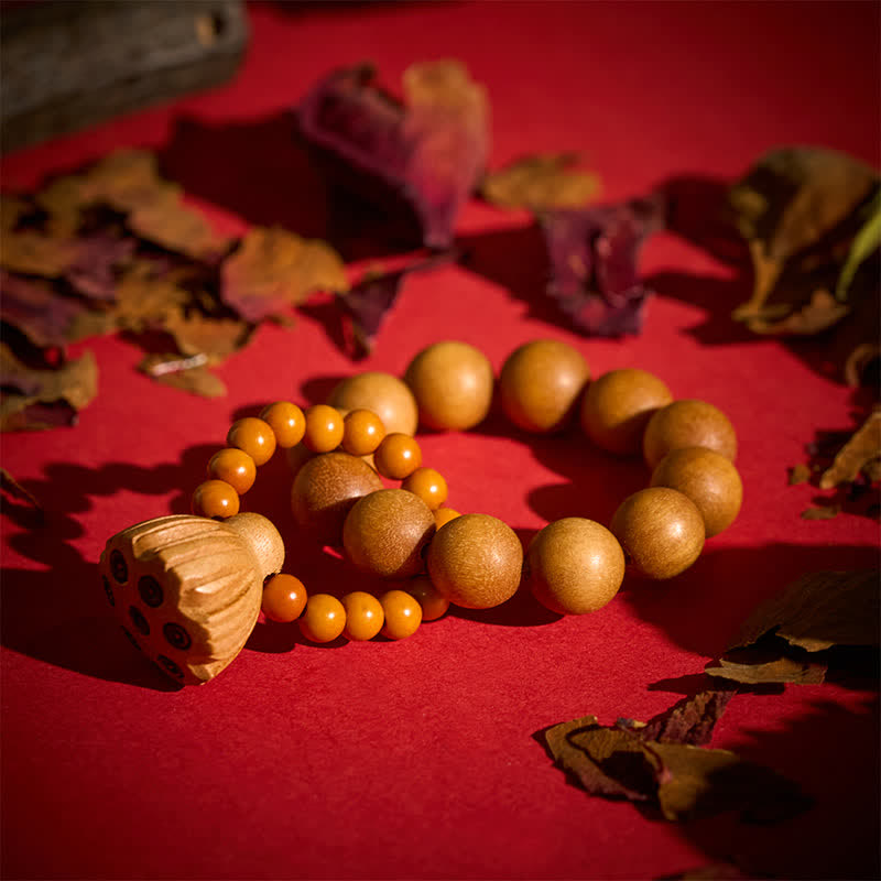 Buddha Stones Decoraciones de cuentas de meditación táctiles pulidas a mano con forma de cápsula de loto de sándalo verde para la sanación. - image 10