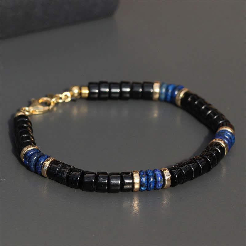 Buddha Stones Pulsera de cuentas de cubo de la verdad de ónix negro y lapislázuli - image 1