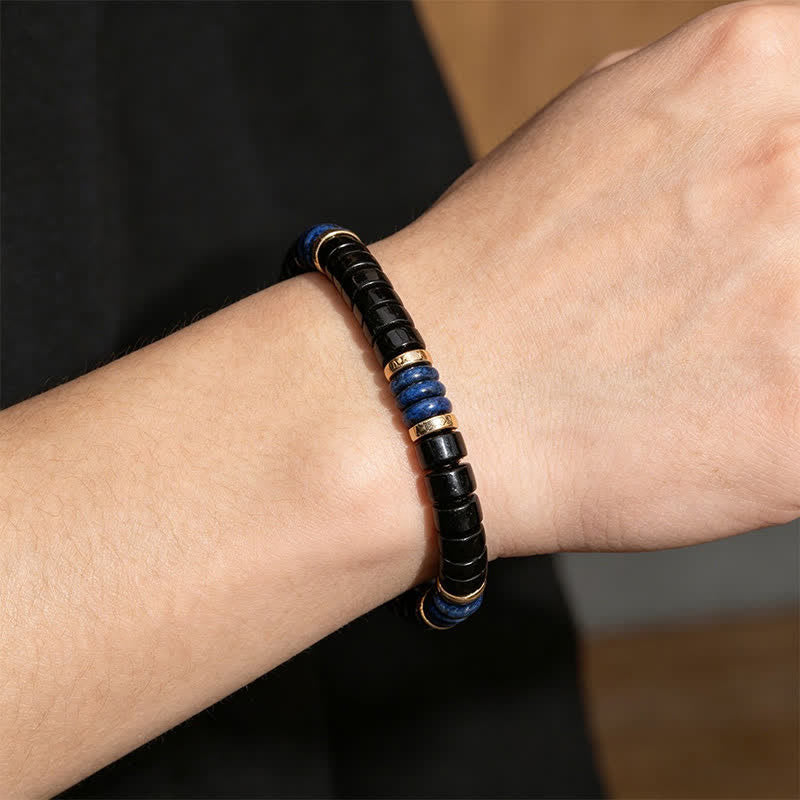 Buddha Stones Pulsera de cuentas de cubo de la verdad de ónix negro y lapislázuli - image 3