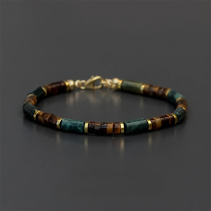 Pulsera de sabiduría con cuentas cilíndricas de lapislázuli, ágata india y ojo de tigre, Buddha Stones. - Sin cadena extensora (circunferencia de la muñeca: 15-16 cm) - image 0