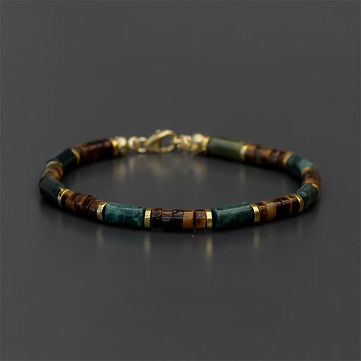 Pulsera de sabiduría con cuentas cilíndricas de lapislázuli, ágata india y ojo de tigre, Buddha Stones. - Sin cadena extensora (circunferencia de la muñeca: 15-16 cm) - image 0