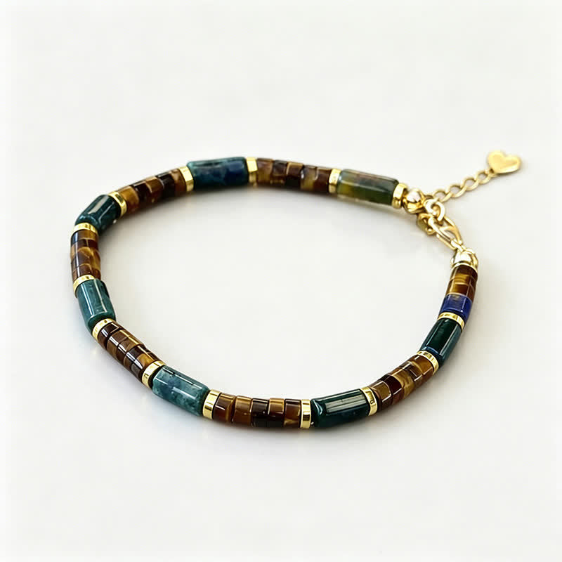 Pulsera de sabiduría con cuentas cilíndricas de lapislázuli, ágata india y ojo de tigre, Buddha Stones. - image 2