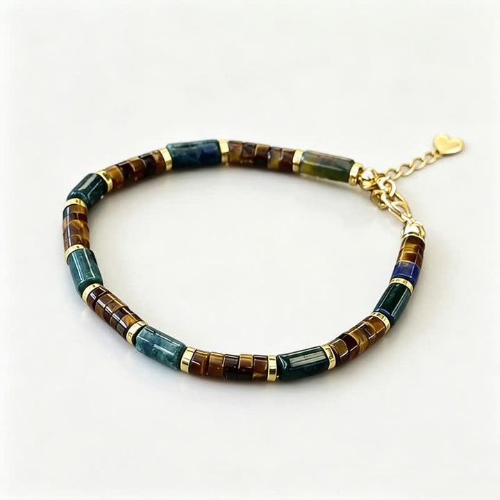 Pulsera de sabiduría con cuentas cilíndricas de lapislázuli, ágata india y ojo de tigre, Buddha Stones. - image 2