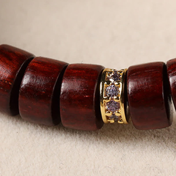 Buddha Stones Pulsera minimalista de cuentas cilíndricas de madera de ébano y palo de rosa rojo - image 8
