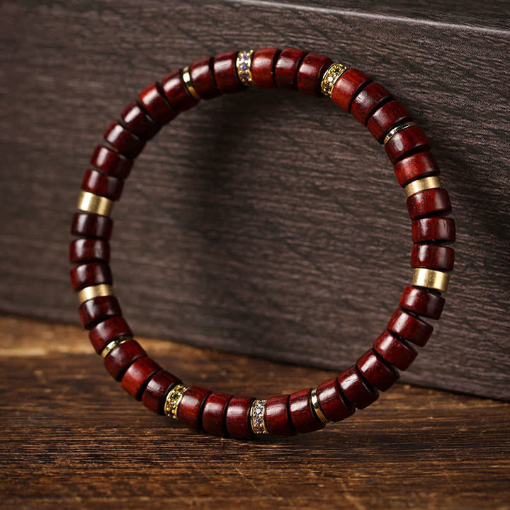 Buddha Stones Pulsera minimalista de cuentas cilíndricas de madera de ébano y palo de rosa rojo - image 1