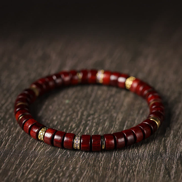 Buddha Stones Pulsera minimalista de cuentas cilíndricas de madera de ébano y palo de rosa rojo - image 1