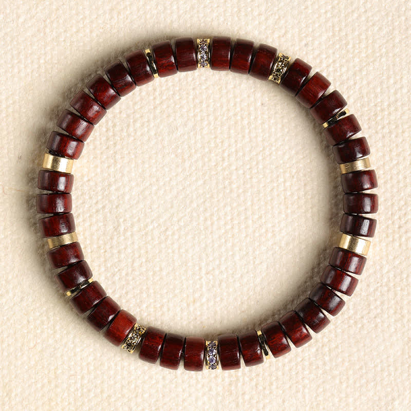 Buddha Stones Pulsera minimalista de cuentas cilíndricas de madera de ébano y palo de rosa rojo - Palo de rosa rojo (Meditación ♥ Conexión a tierra) (Circunferencia de la muñeca: 15-17 cm) - image 2