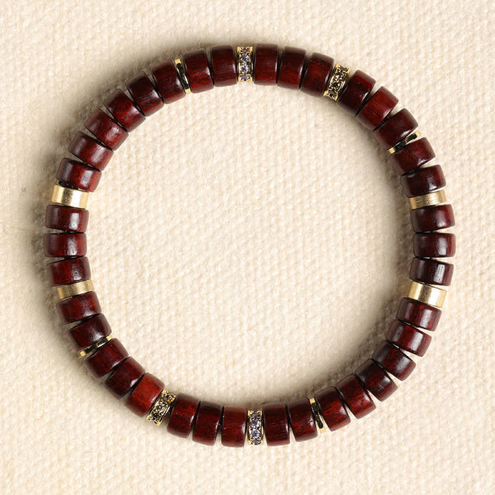 Buddha Stones Pulsera minimalista de cuentas cilíndricas de madera de ébano y palo de rosa rojo - Palo de rosa rojo (Meditación ♥ Conexión a tierra) (Circunferencia de la muñeca: 15-17 cm) - image 2