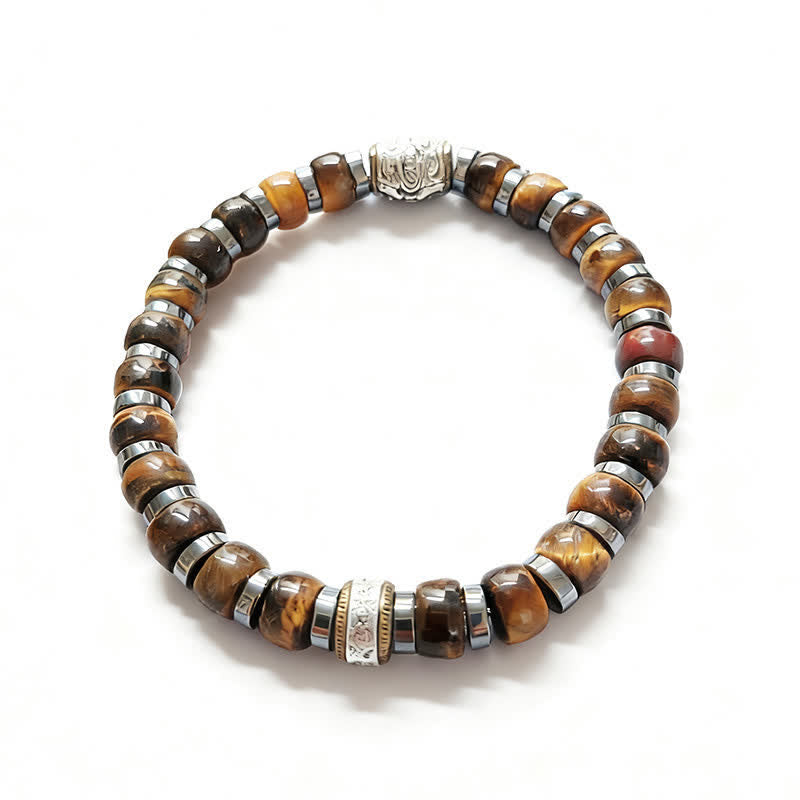 Buddha Stones Pulsera de cuentas de plata antigua con ojo de tigre natural y diseño de león confiado - image 4