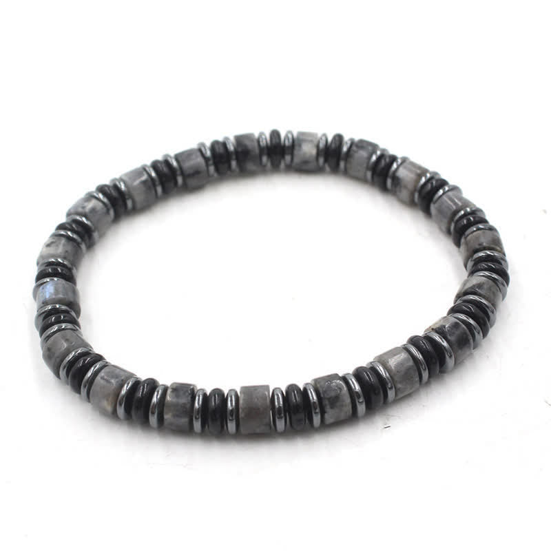 Buddha Stones Pulsera étnica de cuentas planas de hematita y obsidiana negra pulida a mano. - Piedra negra brillante (Protección ♥ Conexión a tierra) (Circunferencia de la muñeca: 15-16 cm) - image 14