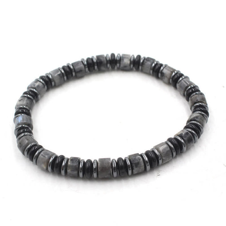 Buddha Stones Pulsera étnica de cuentas planas de hematita y obsidiana negra pulida a mano. - Piedra negra brillante (Protección ♥ Conexión a tierra) (Circunferencia de la muñeca: 15-16 cm) - image 14