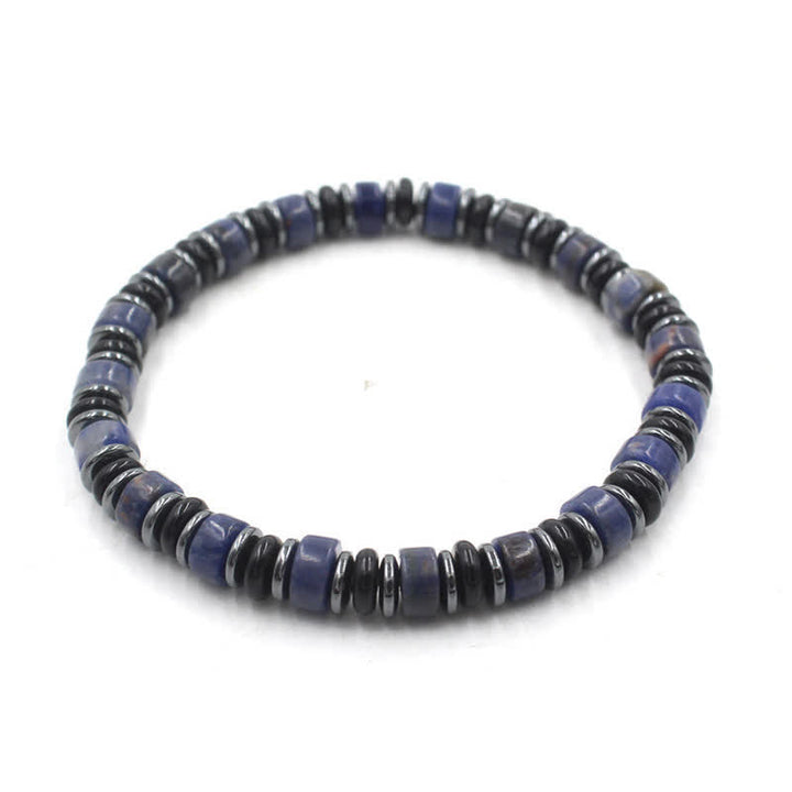 Buddha Stones Pulsera étnica de cuentas planas de hematita y obsidiana negra pulida a mano. - Sodalita (Lógica ♥ Verdad) (Circunferencia de la muñeca: 15-16 cm) - image 4