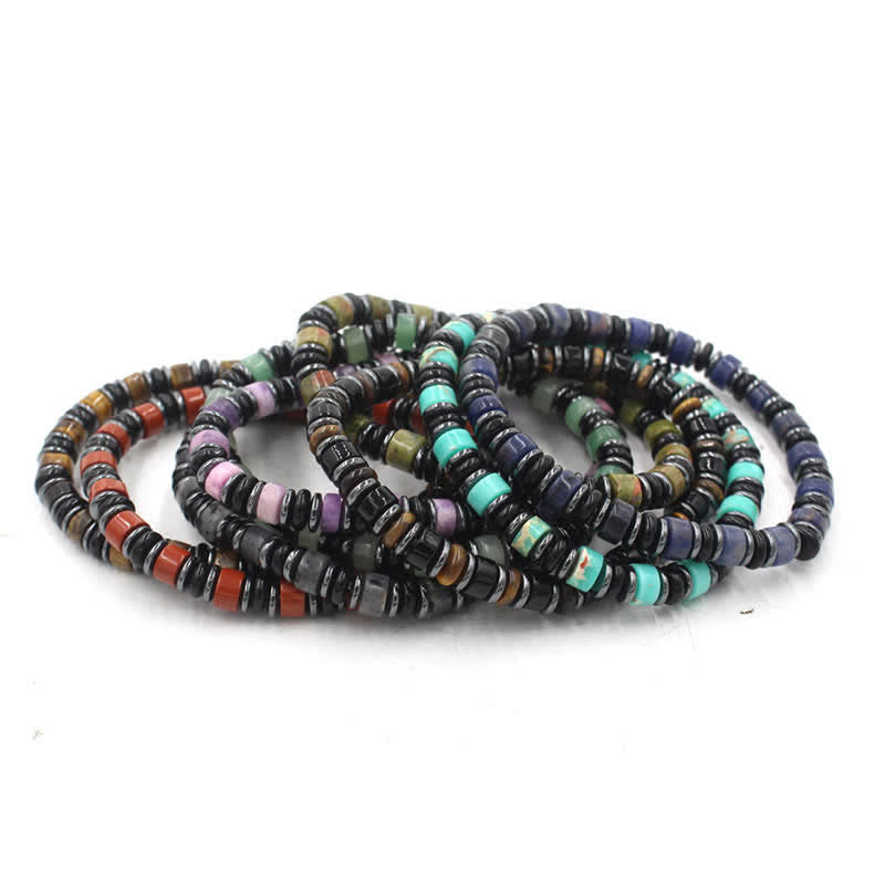 Buddha Stones Pulsera étnica de cuentas planas de hematita y obsidiana negra pulida a mano. - image 16