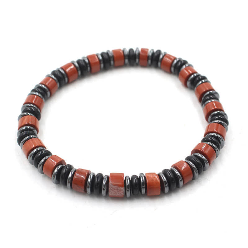 Buddha Stones Pulsera étnica de cuentas planas de hematita y obsidiana negra pulida a mano. - Jaspe rojo (Protección ♥ Sabiduría) (Circunferencia de la muñeca: 15-16 cm) - image 14