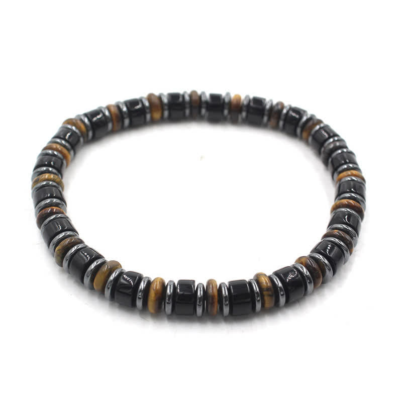 Buddha Stones Pulsera étnica de cuentas planas de hematita y obsidiana negra pulida a mano. - Obsidiana negra (Protección ♥ Conexión a tierra) (Circunferencia de la muñeca: 15-16 cm) - image 2