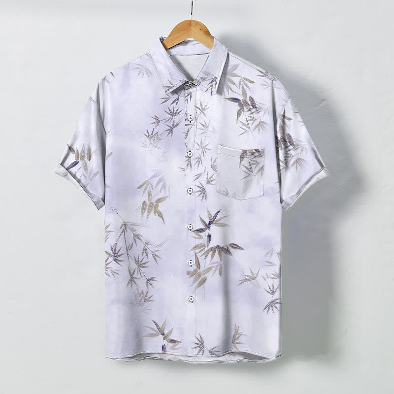 Buddha Stones Camisa de manga corta para hombre con botones y estampado de hojas de bambú, resistente a las arrugas. - 	Ciruela - US/UK/AU48, UE58 (4XL) - image 6