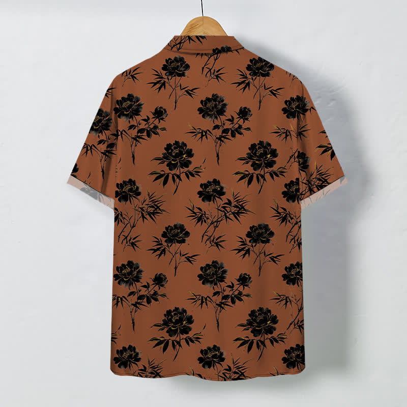 Buddha Stones Camisa transpirable de manga corta para hombre con botones y estampado floral tropical. - image 1