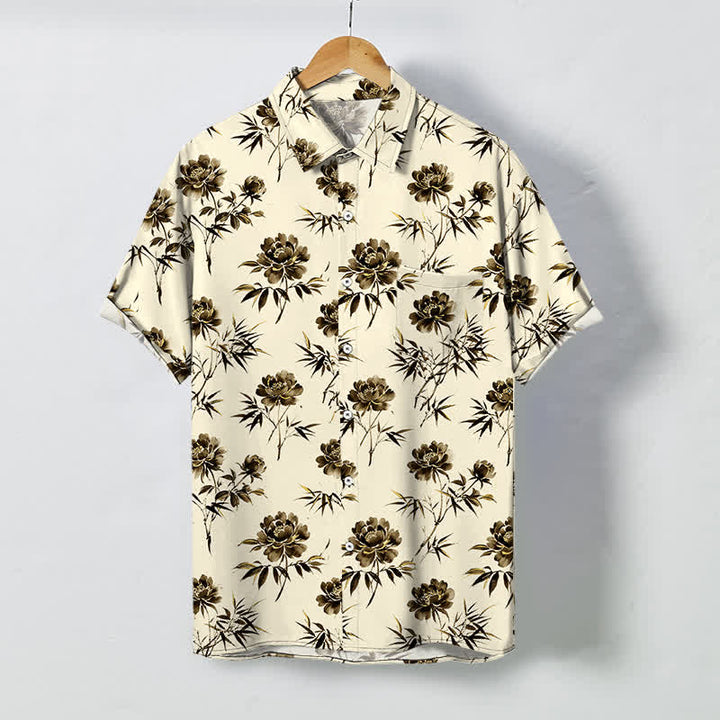 Buddha Stones Camisa transpirable de manga corta para hombre con botones y estampado floral tropical. - Beige - US/UK/AU48, UE58 (4XL) - image 5