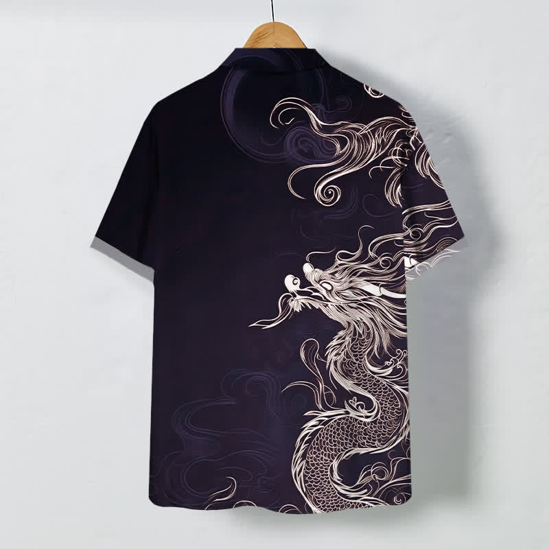 Buddha Stones Camisa de manga corta para hombre con botones y estampado de nube de dragón oriental, resistente a las arrugas. - image 8
