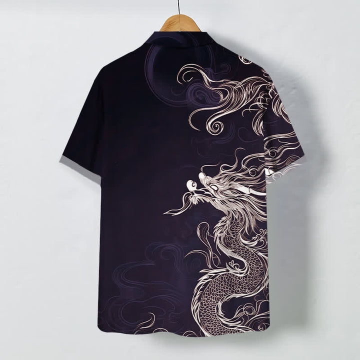 Buddha Stones Camisa de manga corta para hombre con botones y estampado de nube de dragón oriental, resistente a las arrugas. - image 8