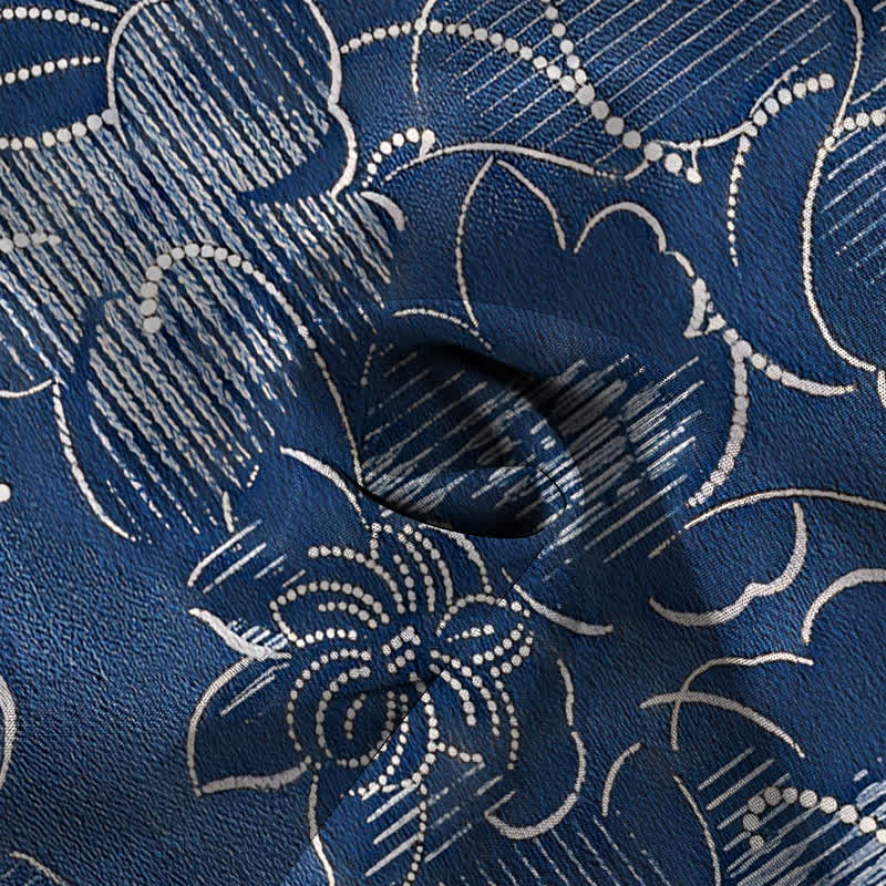 Buddha Stones Camisa de manga corta para hombre, resistente a las arrugas, con botones y estampado floral índigo. - image 4