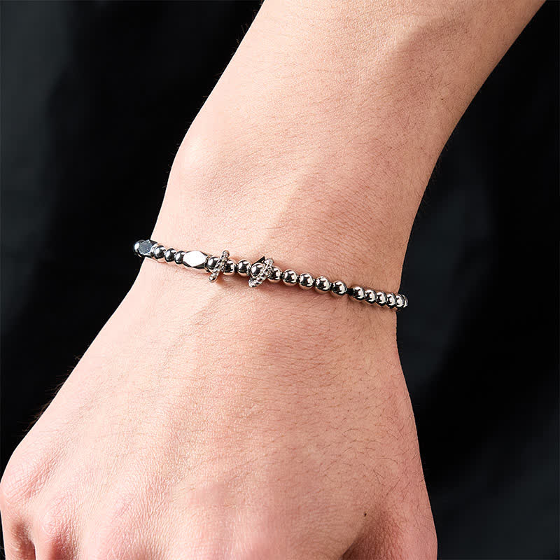 Buddha Stones Pulsera de estimulación de acero de titanio con cuentas pequeñas de 4 mm - image 5