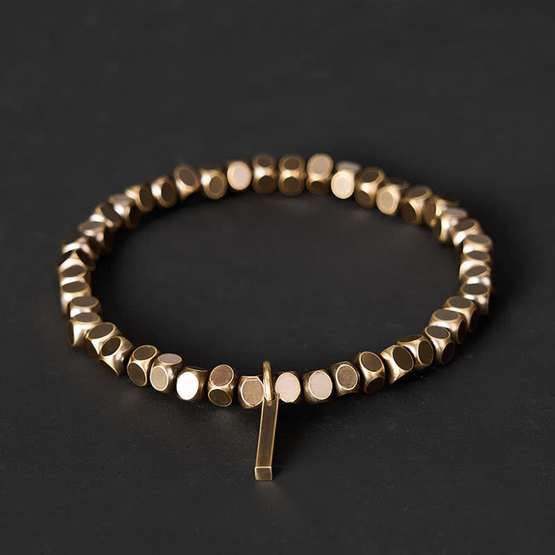 Buddha Stones Pulsera de latón con cuentas pequeñas cuadradas de 4 mm para sanación - Circunferencia de la muñeca: 7,9–8,2 pulgadas (20–21 cm) - image 0