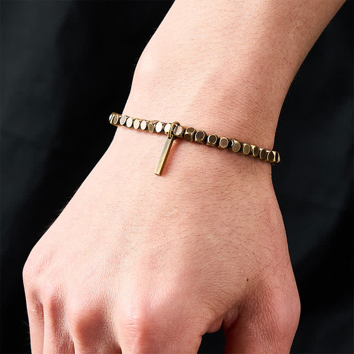 Buddha Stones Pulsera de latón con cuentas pequeñas cuadradas de 4 mm para sanación - image 4
