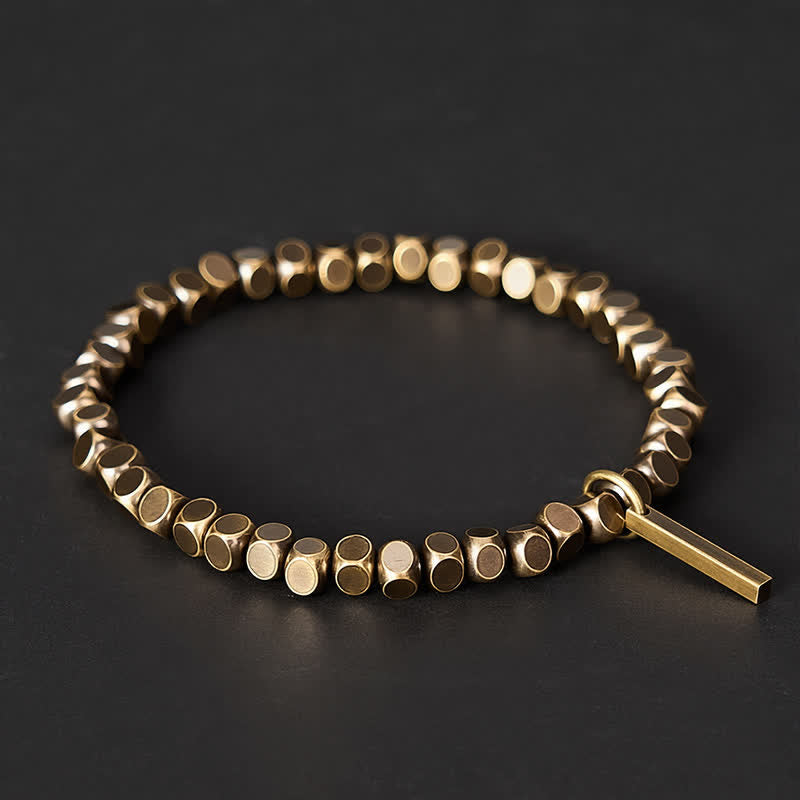 Buddha Stones Pulsera de latón con cuentas pequeñas cuadradas de 4 mm para sanación - image 2