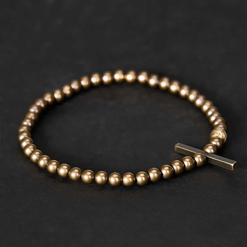 Buddha Stones Pulsera de latón con cuentas redondas pequeñas de 4 mm para sanación - image 2