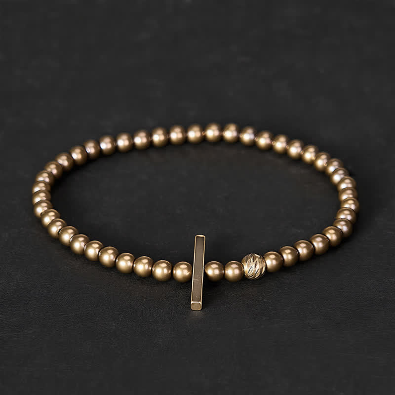 Buddha Stones Pulsera de latón con cuentas redondas pequeñas de 4 mm para sanación - Circunferencia de la muñeca: 7,9–8,2 pulgadas (20–21 cm) - image 0