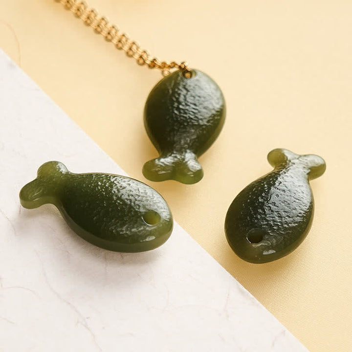 Buddha Stones Collar con colgante tallado a mano de Jade Little Fish Luck - image 5