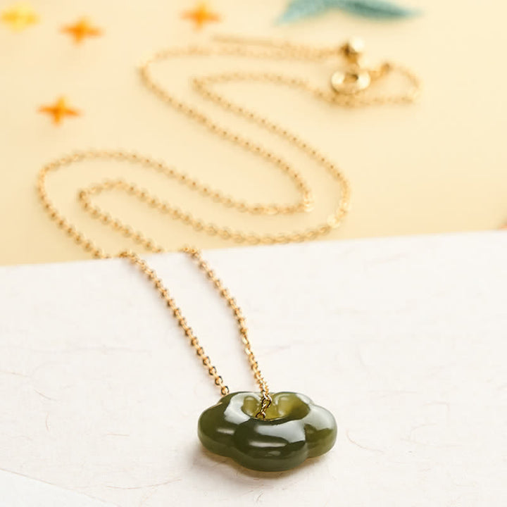 Buddha Stones Collar con colgante vintage de nube auspiciosa de jade y candado de la suerte. - image 2
