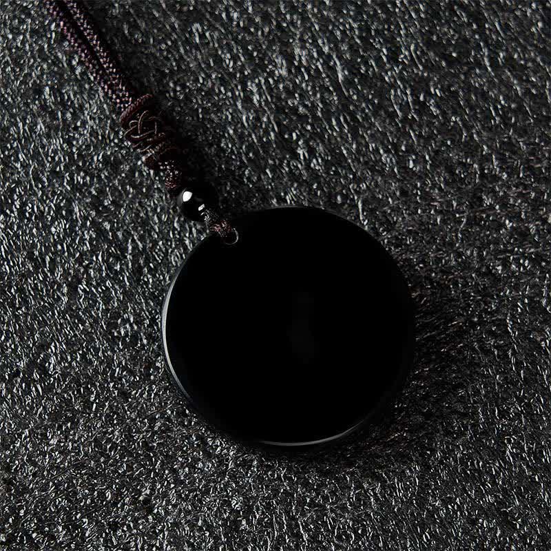 Buddha Stones Collar con colgante redondo de equilibrio Yin Yang de obsidiana negra - image 2