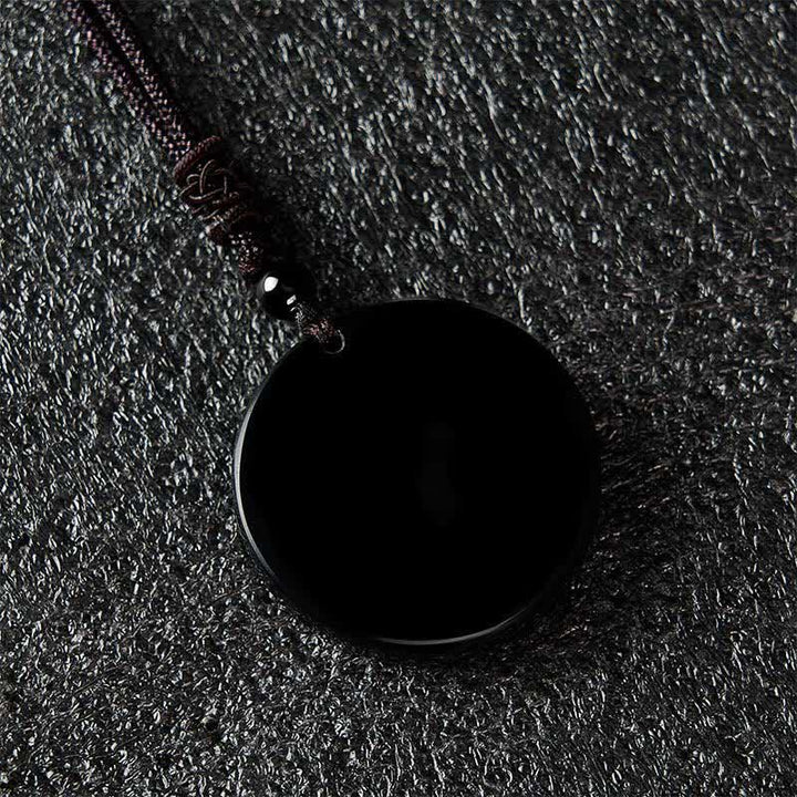 Buddha Stones Collar con colgante redondo de equilibrio Yin Yang de obsidiana negra - image 2