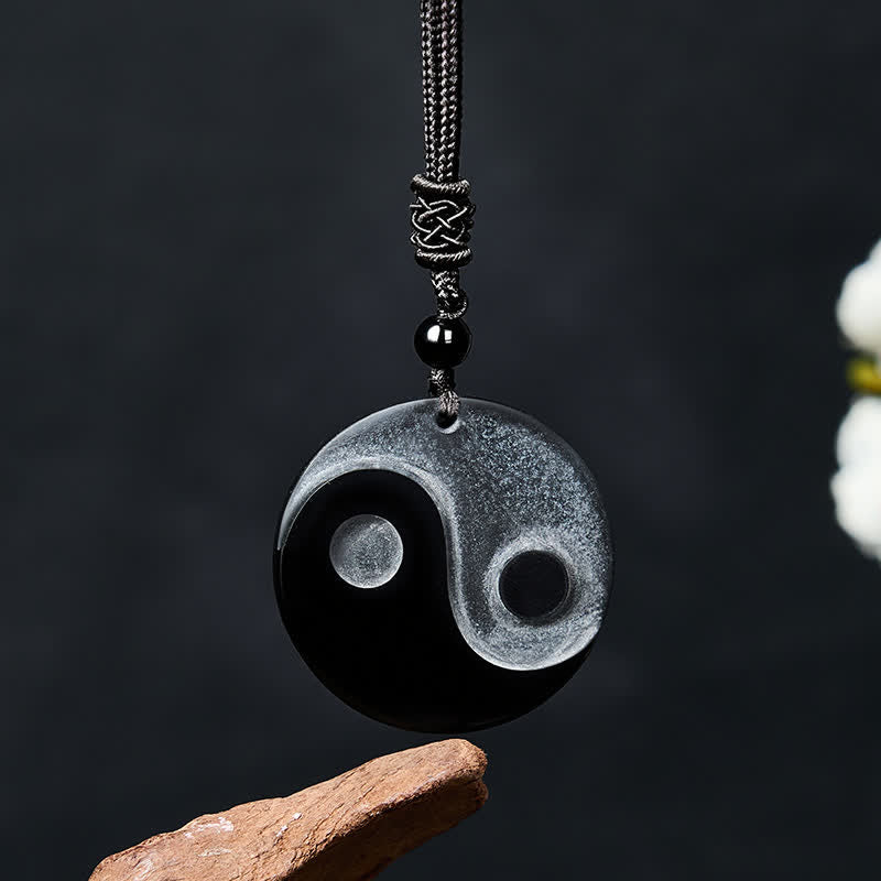 Buddha Stones Collar con colgante redondo de equilibrio Yin Yang de obsidiana negra - Obsidiana negra (Purificación♥Fuerza) - image 0