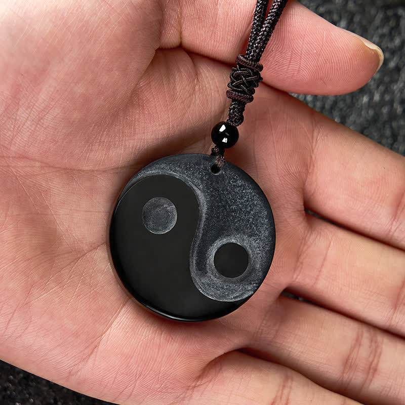Buddha Stones Collar con colgante redondo de equilibrio Yin Yang de obsidiana negra - image 7