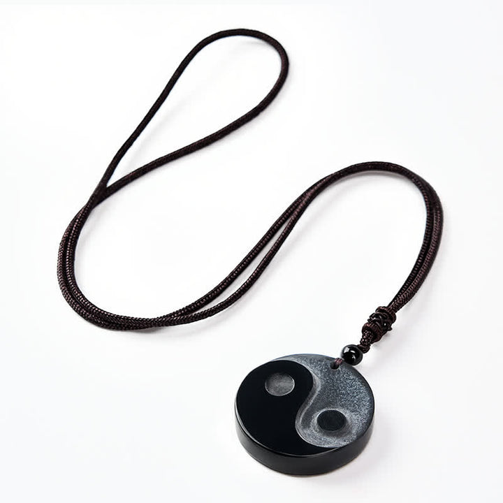 Buddha Stones Collar con colgante redondo de equilibrio Yin Yang de obsidiana negra - image 9