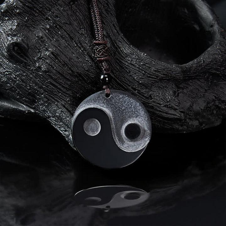 Buddha Stones Collar con colgante redondo de equilibrio Yin Yang de obsidiana negra - image 4