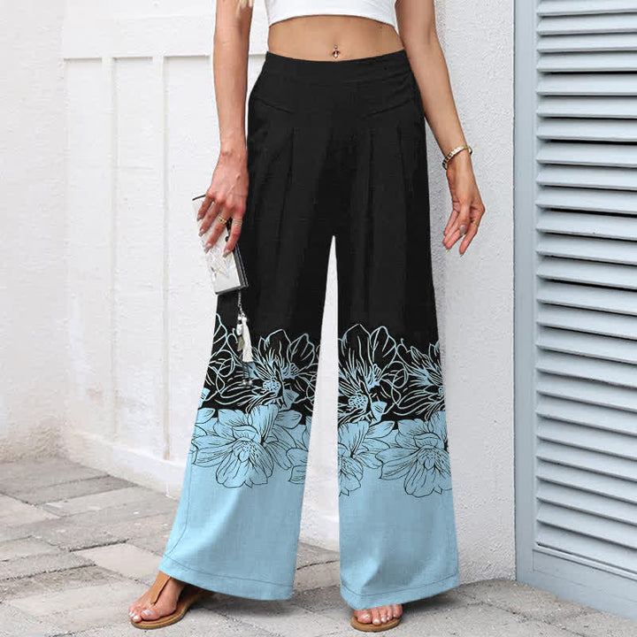 Buddha Stones Pantalones de mujer de lino y algodón con estampado floral vintage, cintura elástica, pernera ancha y bolsillos. - image 1