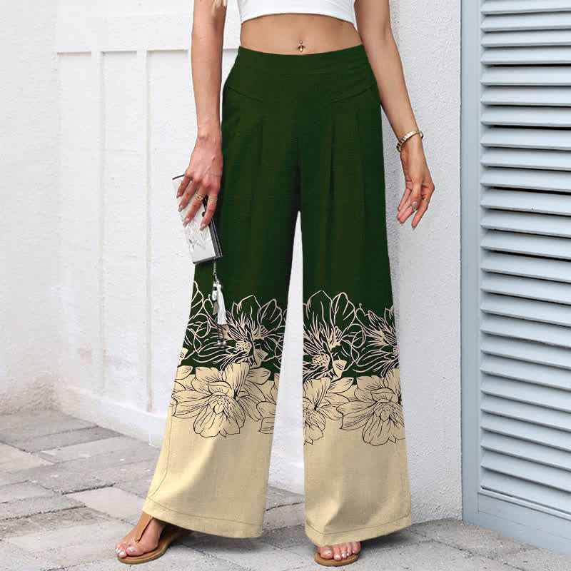Buddha Stones Pantalones de mujer de lino y algodón con estampado floral vintage, cintura elástica, pernera ancha y bolsillos. - image 5
