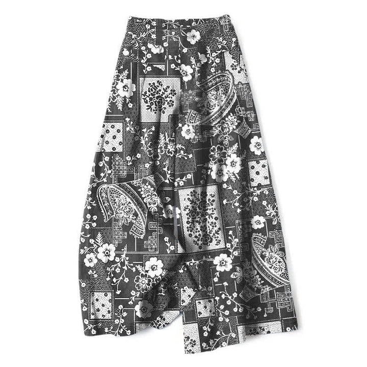 Buddha Stones Pantalones de mujer de algodón y lino con estampado floral geométrico vintage y cintura elástica, pernera ancha y bolsillos. - Negro - US16，UK/AU20，EU48 (3XL) - image 6